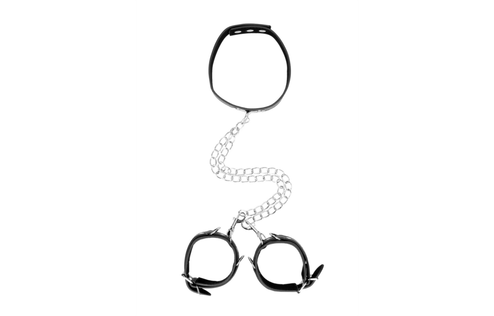 Gebundenes Lederhalsband mit Handschellen – Robust & stilvoll