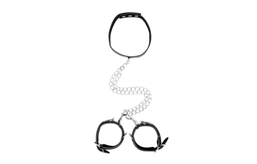 Gebundenes Lederhalsband mit Handschellen – Robust & stilvoll