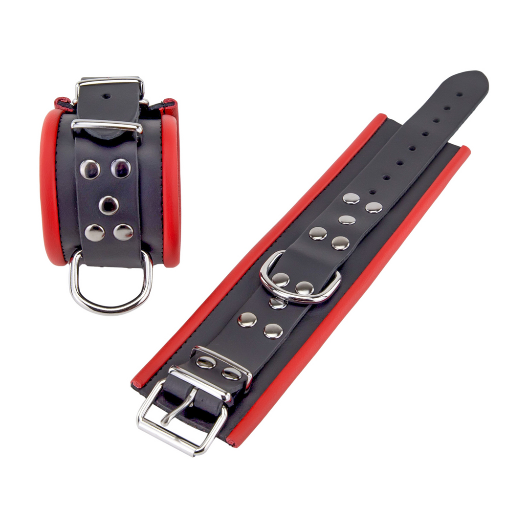 Leder-Handschellen - Rot/Schwarz