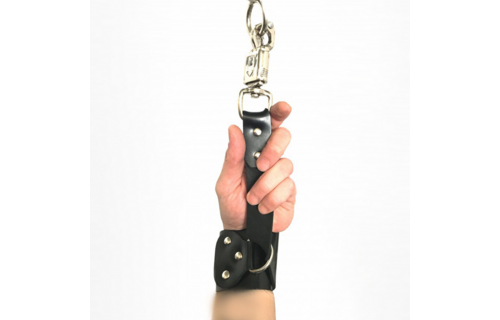 Leather Handcuffs with Anti-Panic Carabiner - Black