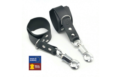 Leder-Handschellen mit Anti-Panik-Karabiner - Schwarz