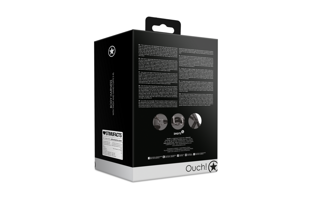 Körpergeschirr mit Oberschenkel- und Handfesseln Schwarz – BDSM-Spaß