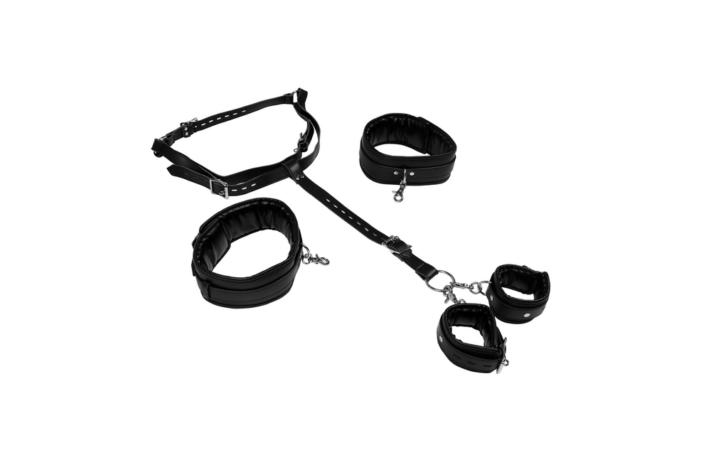 Body Harness with Thigh and Hand Cuffs - Black