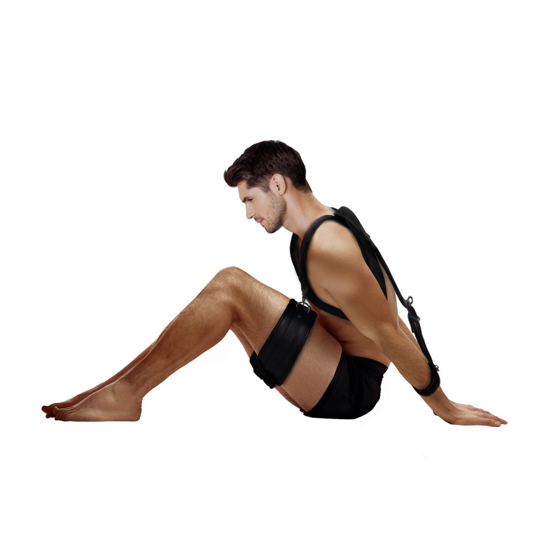 Body Harness with Thigh and Handcuffs Black – BDSM Fun