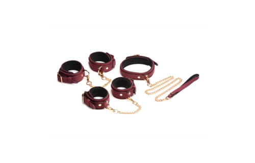 6-Piece Bordeaux Red Velvet Bondage Set | Luxury & Vegan