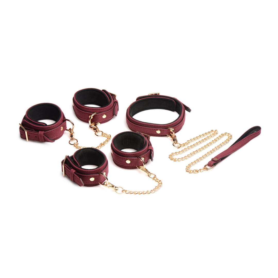 6-teiliges Bordeauxrotes Samt-Bondage-Set | Luxus & Vegan