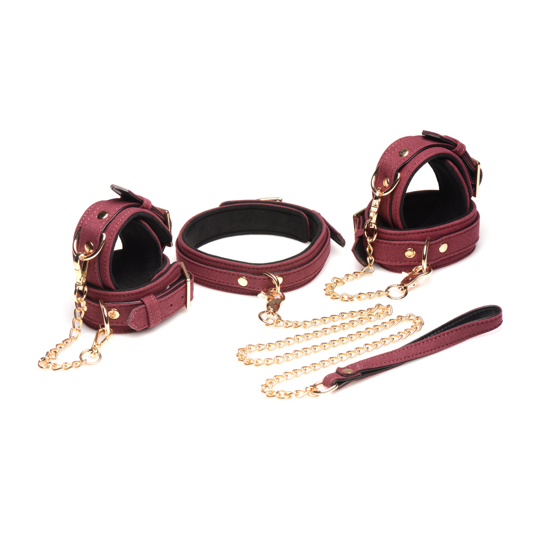 6-teiliges Bordeauxrotes Samt-Bondage-Set | Luxus & Vegan