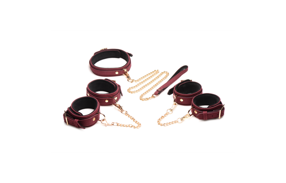 6-Piece Bordeaux Red Velvet Bondage Set | Luxury & Vegan
