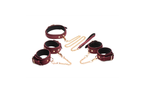 6-teiliges Bordeauxrotes Samt-Bondage-Set | Luxus & Vegan