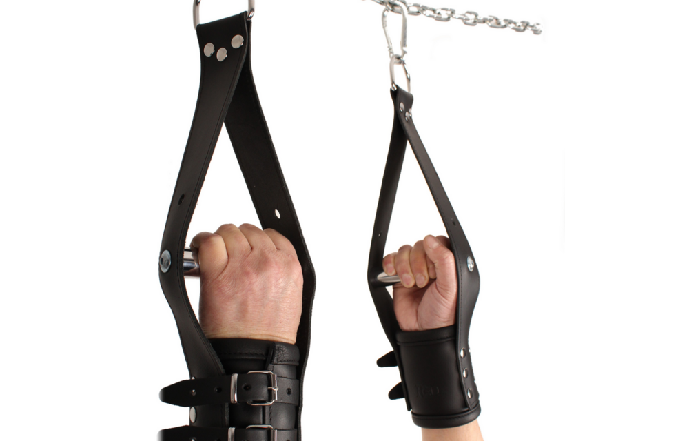 Deluxe Leren Opschorting Handboeien - Zwart