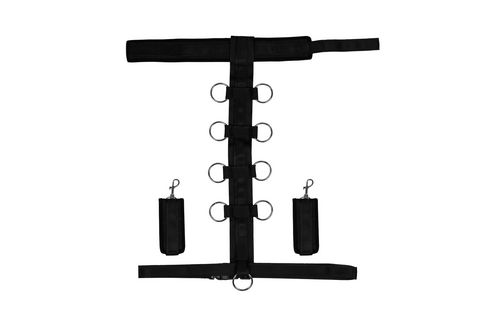 Restraint Harness with Collar and Hand Cuffs - Black