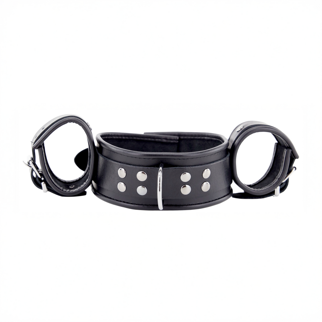 Leather Neck and Hand Restraints - Black