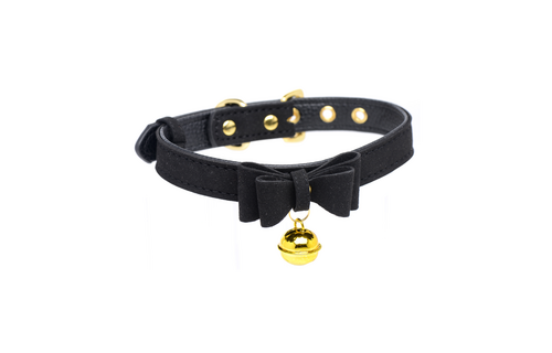 Gold Kitty Cat Collar Black/Gold With Bell - Stylish