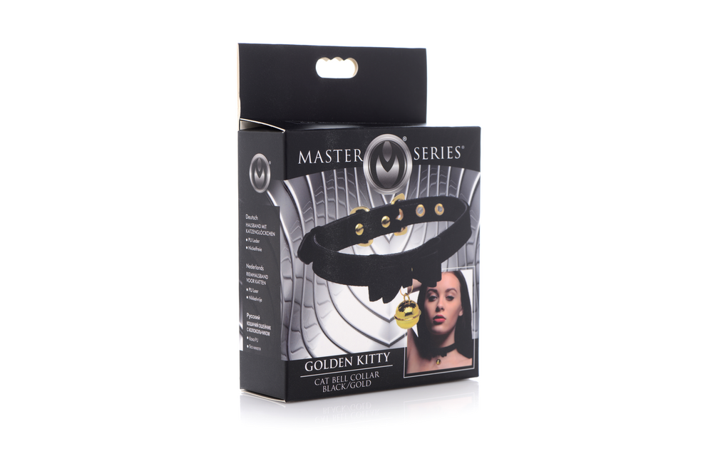 Gouden Kitty Kattenhalsband Zwart/Goud Met Belletje - Stijlvol