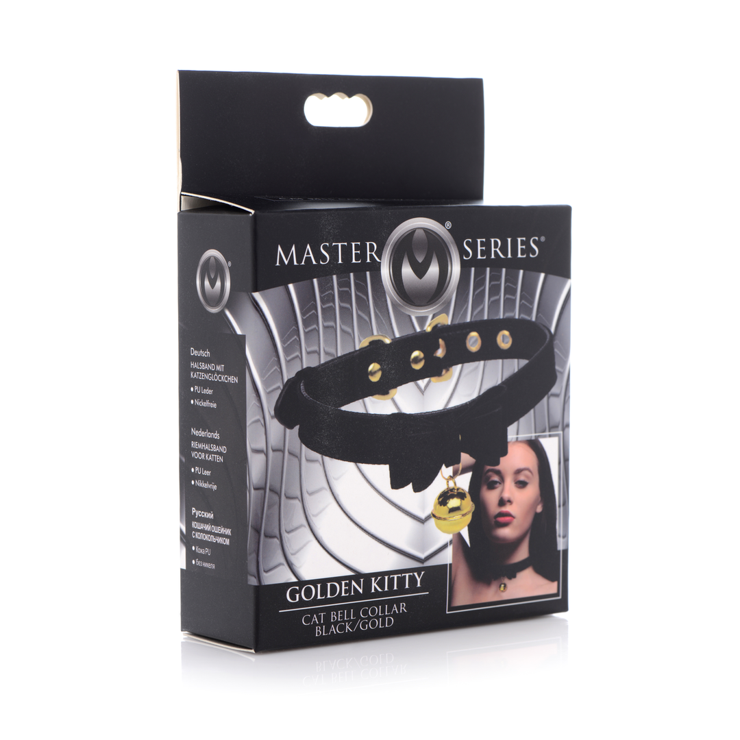 Goldenes Kitty-Katzenhalsband Schwarz/Gold mit Glöckchen – Stilvoll