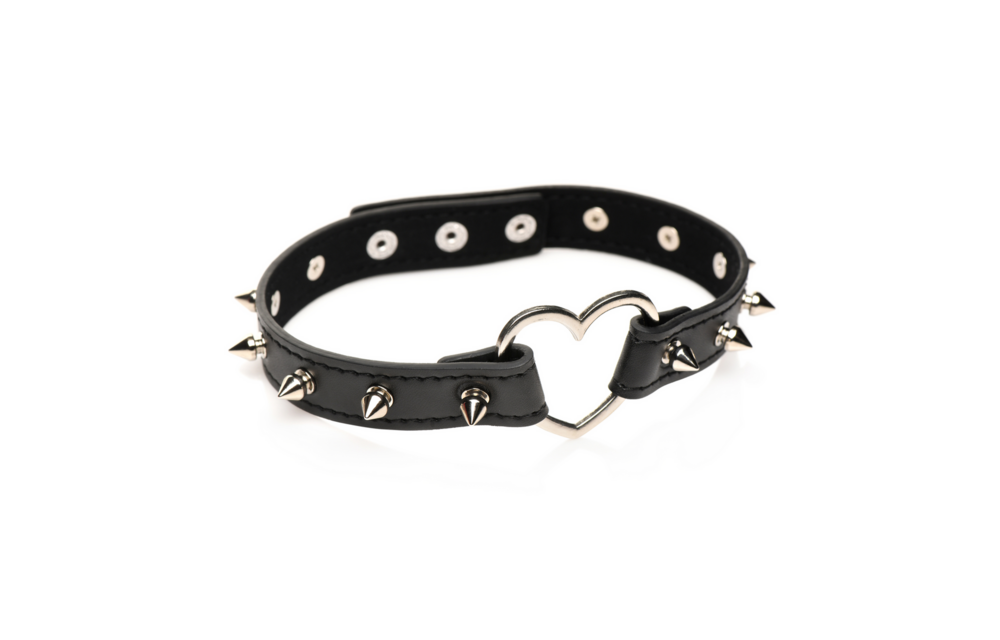 Spiked Heart Choker Zwart – Edgy & Verstelbare Pu-Leer Kraag