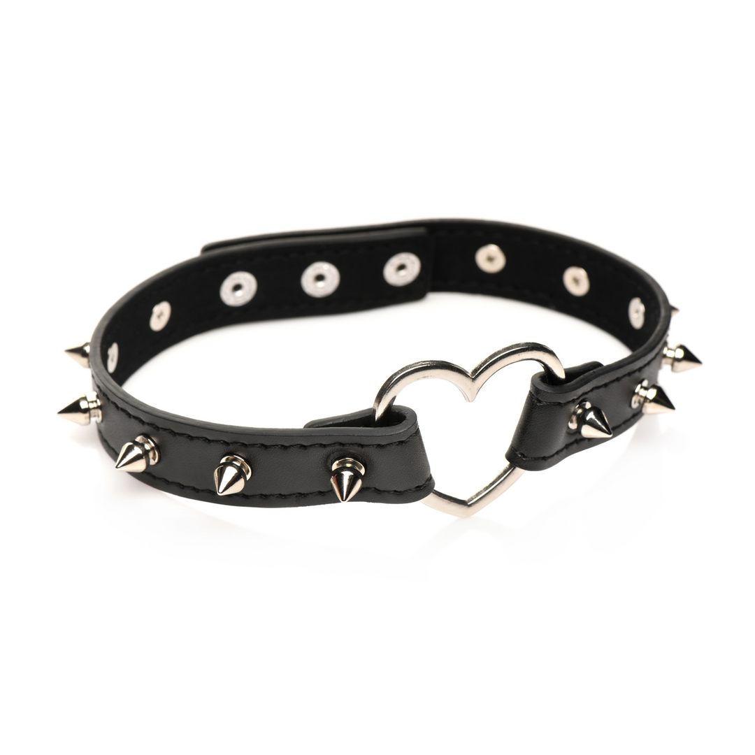 Spiked Heart Choker Zwart – Edgy & Verstelbare Pu-Leer Kraag