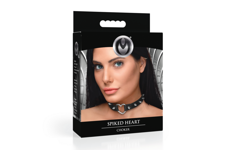 Spiked Heart Choker Schwarz – Ausgefallen & Verstellbarer PU-Lederkragen