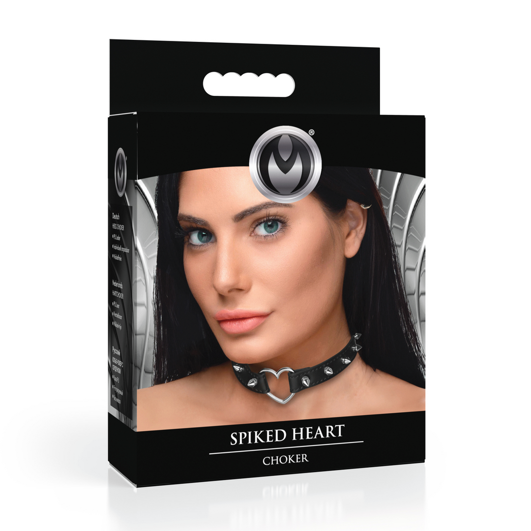 Spiked Heart Choker Zwart – Edgy & Verstelbare Pu-Leer Kraag