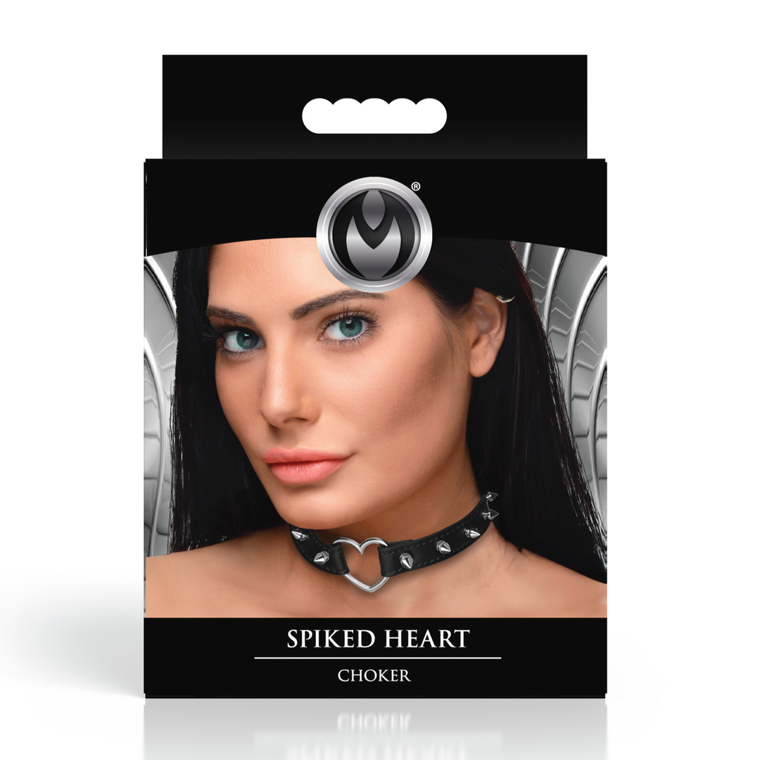 Spiked Heart Choker Zwart – Edgy & Verstelbare Pu-Leer Kraag