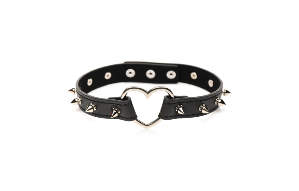 Spiked Heart Choker Zwart – Edgy & Verstelbare Pu-Leer Kraag