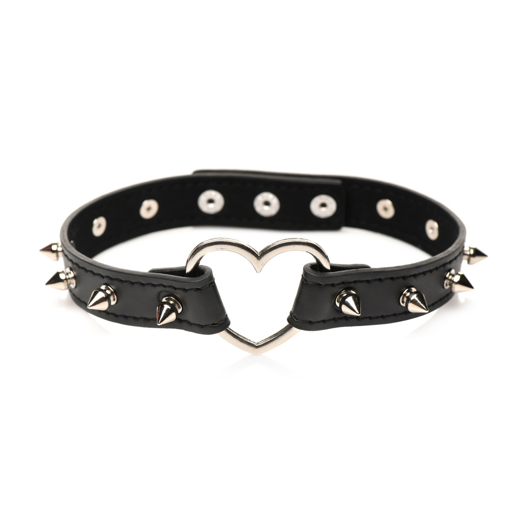 Spiked Heart Choker Schwarz – Ausgefallen & Verstellbarer PU-Lederkragen
