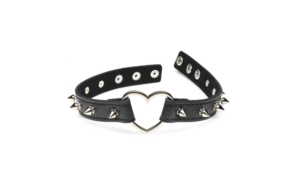 Spiked Heart Choker Zwart – Edgy & Verstelbare Pu-Leer Kraag
