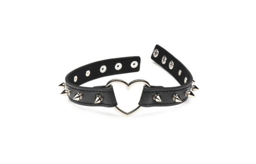 Spiked Heart Choker Zwart – Edgy & Verstelbare Pu-Leer Kraag
