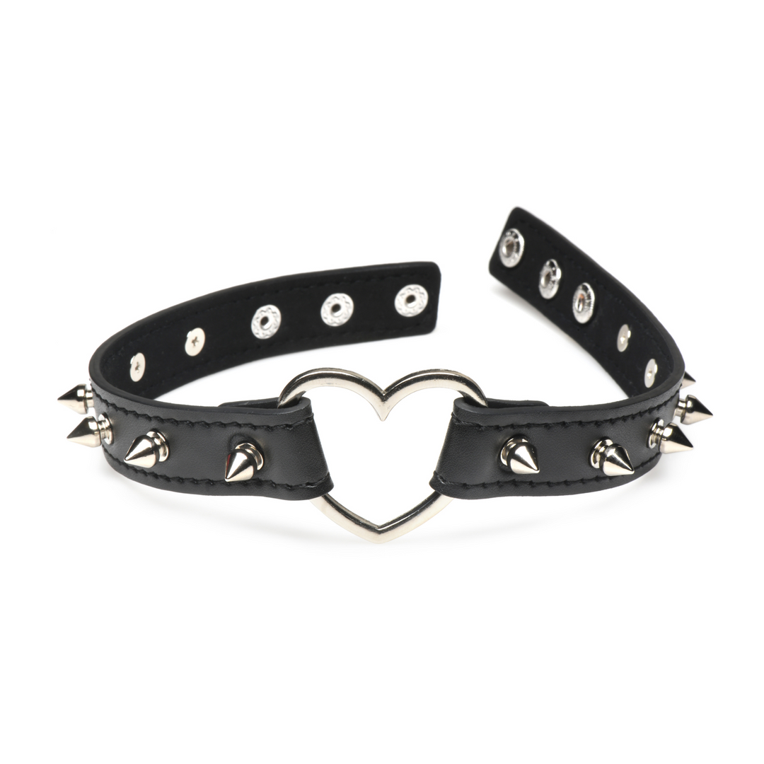 Spiked Heart Choker Black – Edgy & Adjustable PU Leather Collar