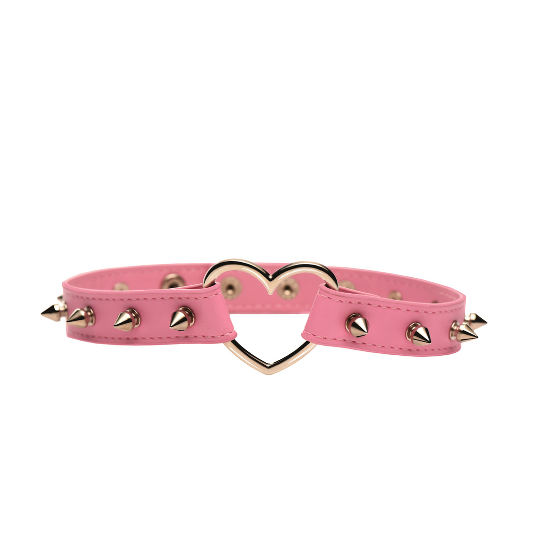 Spiked Heart Choker Pink – Edgy & Kinky Style Accessoire