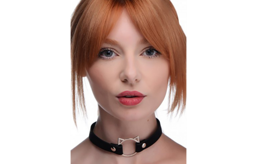 Kinky Kitty Ring Slim Choker - PU Leather - Black