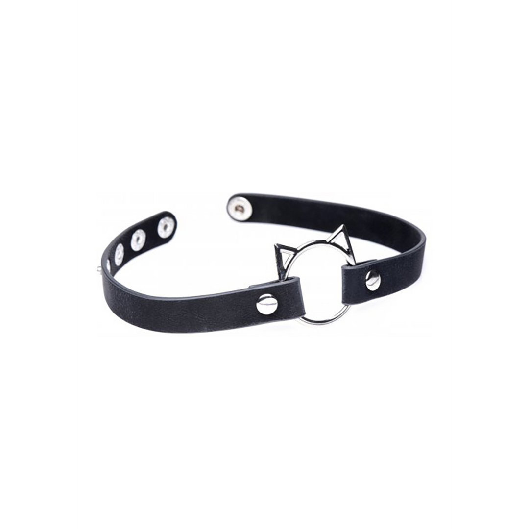 Kinky Kitty Ring Slim Choker - PU Leather - Black