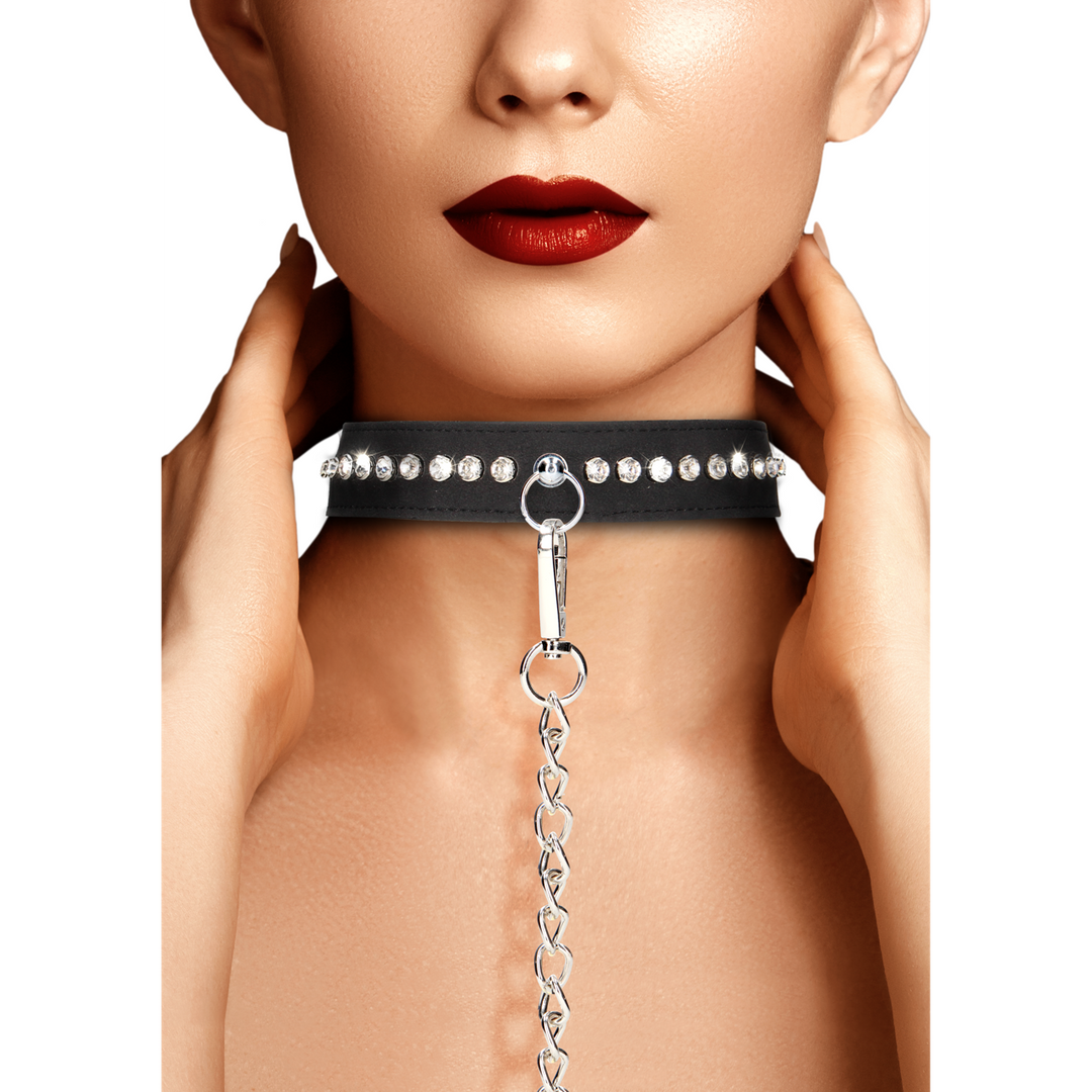Diamanten Halsband Met Leash – Stijlvol & Verstelbaar Bdsm