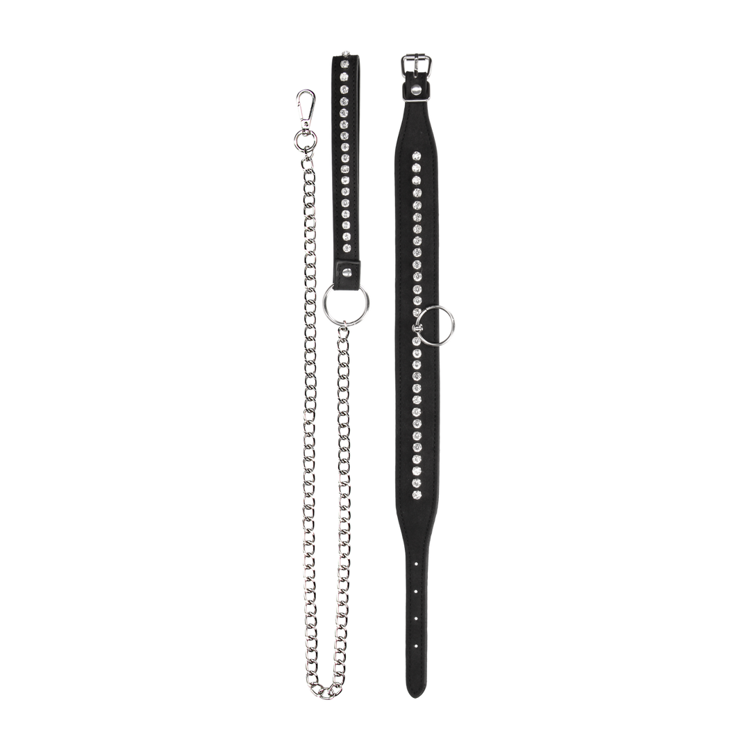 Diamantbesetztes Halsband mit Leine