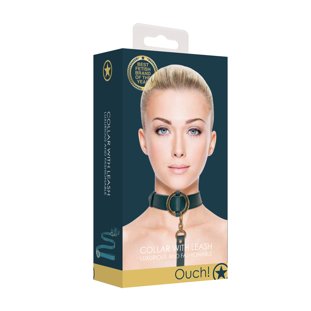Luxury Collar with Leash – Stylish Leather Look & Gold Details