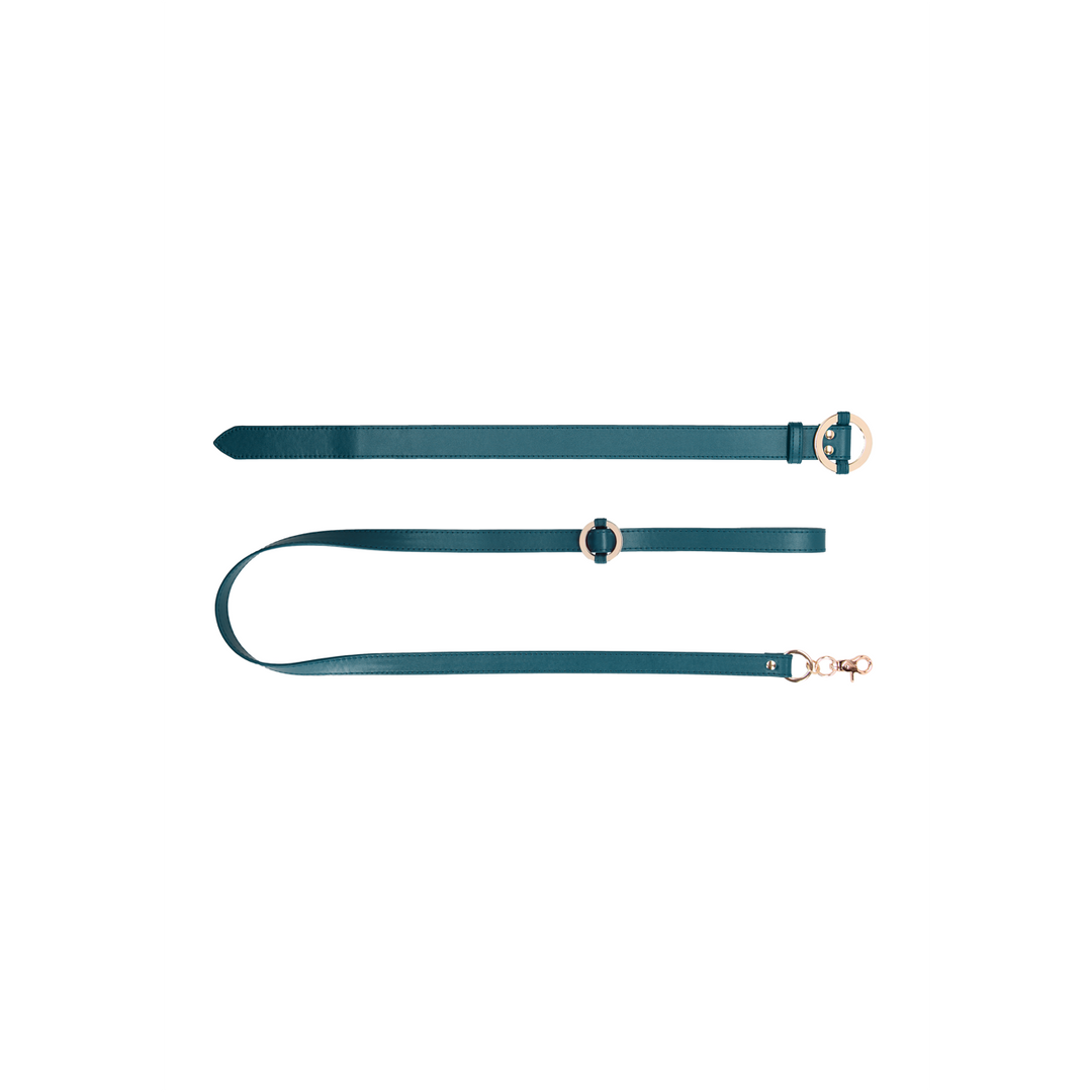 Luxe Halsband Met Leash – Stijlvolle Lederlook & Gouden Details