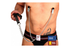 Nipple Clamps With Leash 55 cm – Luxury Black/Silver Leather