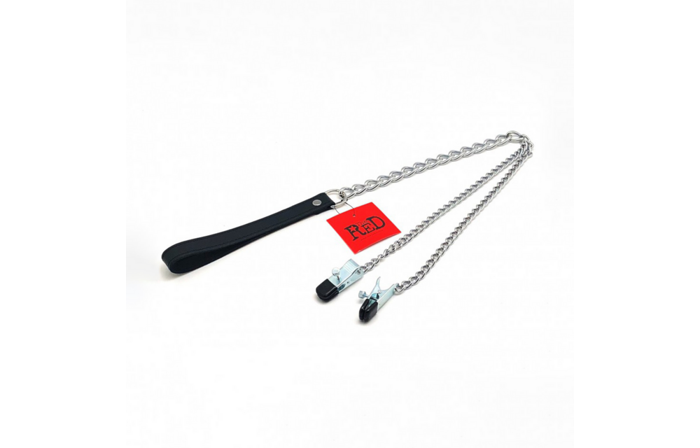 Nipple Clamps With Leash 55 cm – Luxury Black/Silver Leather