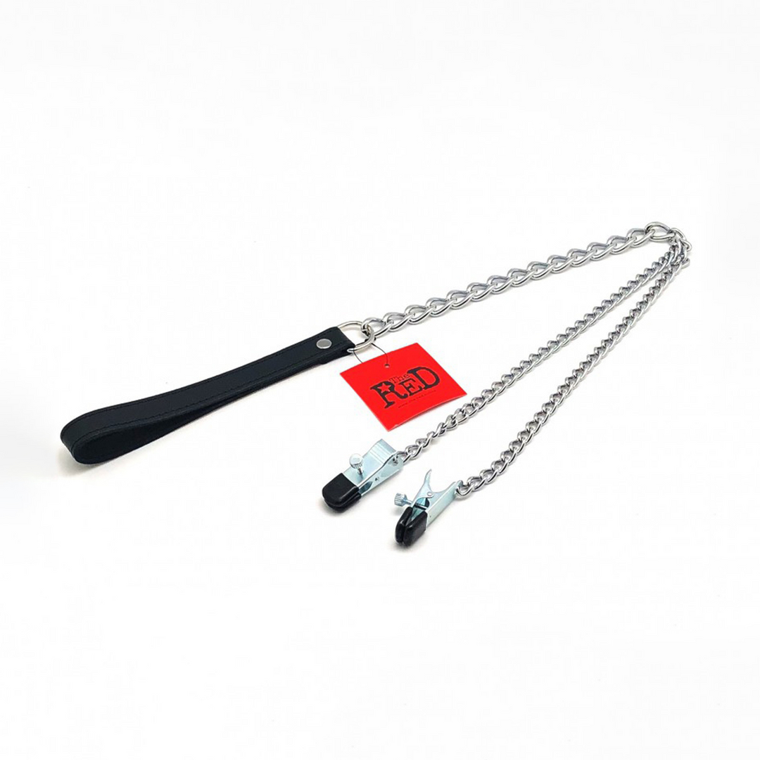 Borstenklemmen Met Leash 55 Cm – Luxe Zwart/Zilver Leer