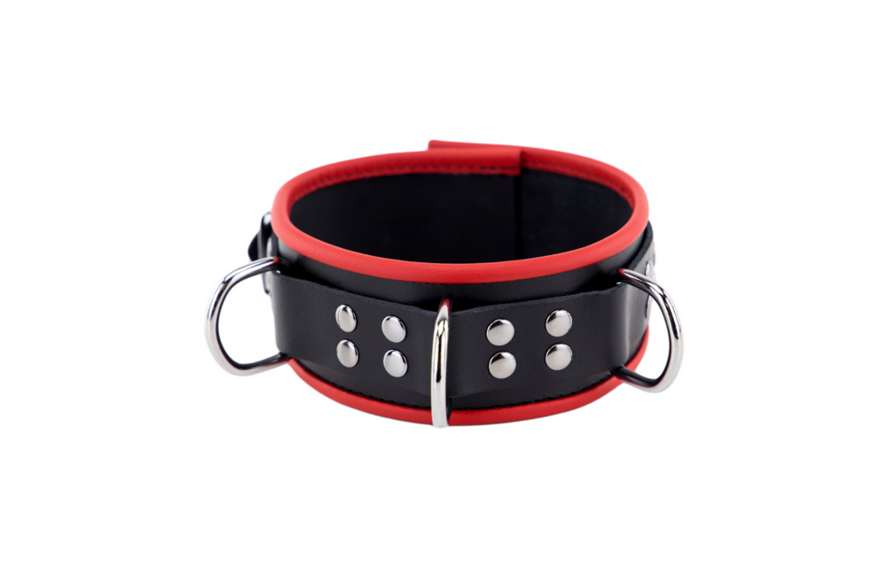 Leather Necklace 3 D Rings - Red/Black