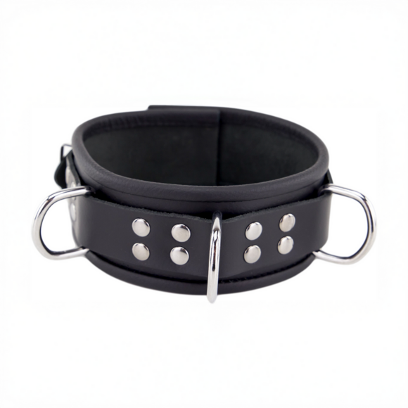 Leather Necklace 3 D Rings - Black