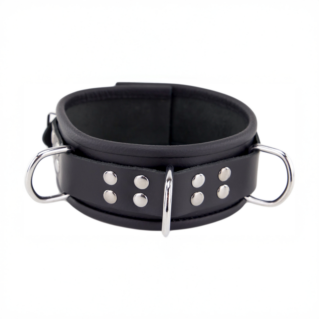 Leather Necklace 3 D Rings - Black