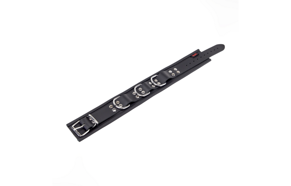 Lederhalskette 3 D Ringe - Schwarz