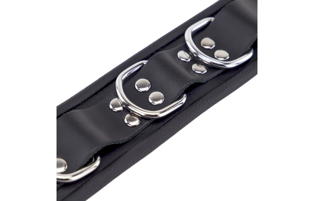 Lederhalskette 3 D Ringe - Schwarz