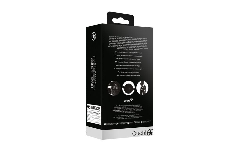 Head Harness With Mouth Mask & Ball Gag Black – Ouch! By Shots