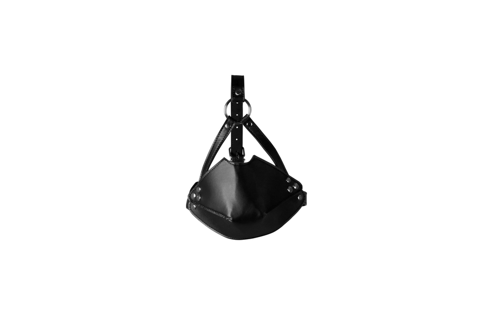 Head Harness with Mouth Cover and Solid Ball Gag - Black