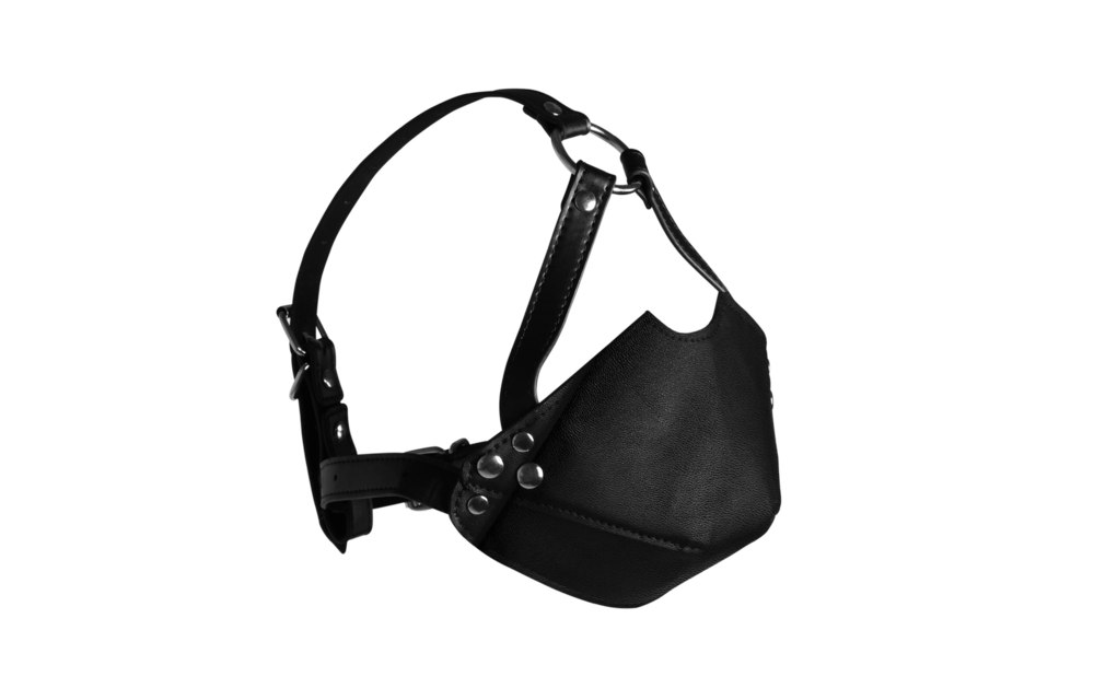 Head Harness with Mouth Cover and Breathable Ball Gag - Black