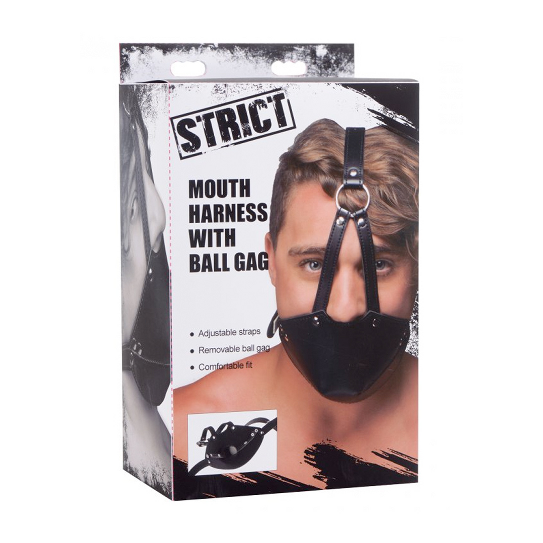 Mouth Harness With Ball Gag - Xr Brands, Black, 5.1 cm