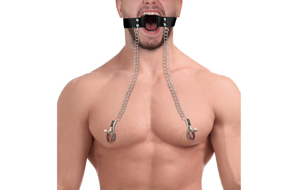 O-Ring-Knebel mit Nippelklemmen Schwarz – Ultimative BDSM-Kontrolle