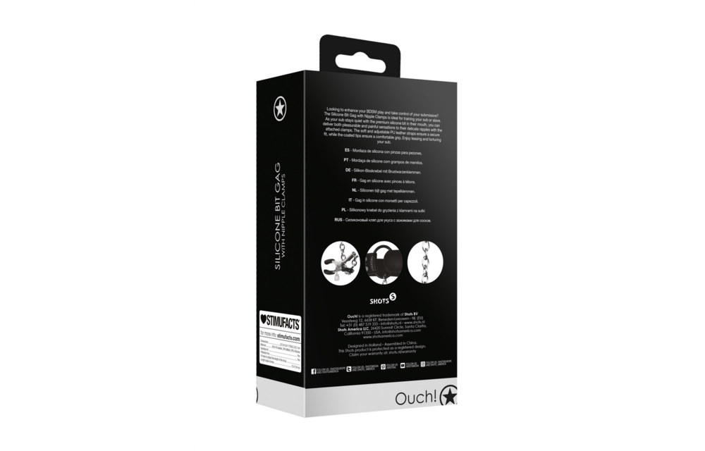 Silicone Bite Ball With Nipple Clamps Black | Ouch! By Shots